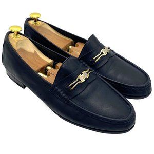 Vintage Salvatore Ferragamo Mens 10 black gold logo bit leather moccasin loafers